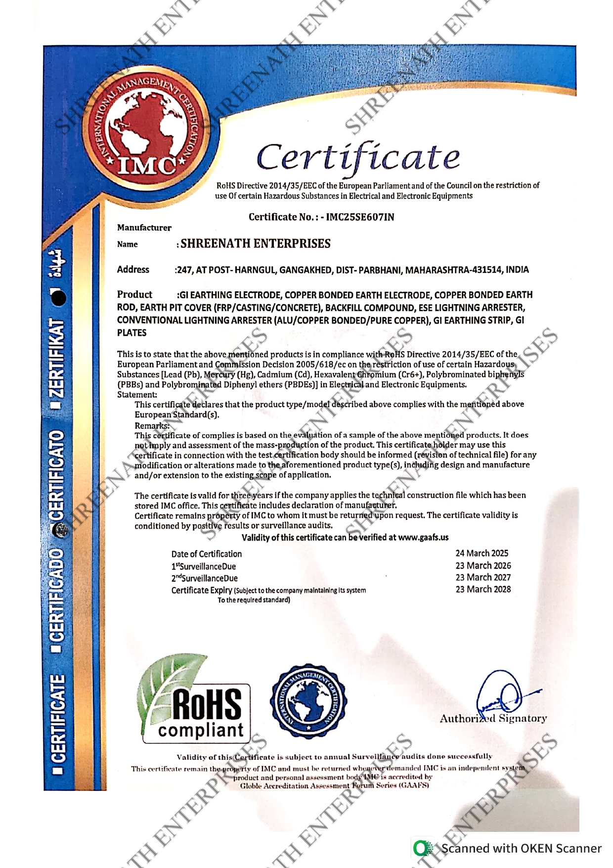 ROHS CERTIFICATE class=