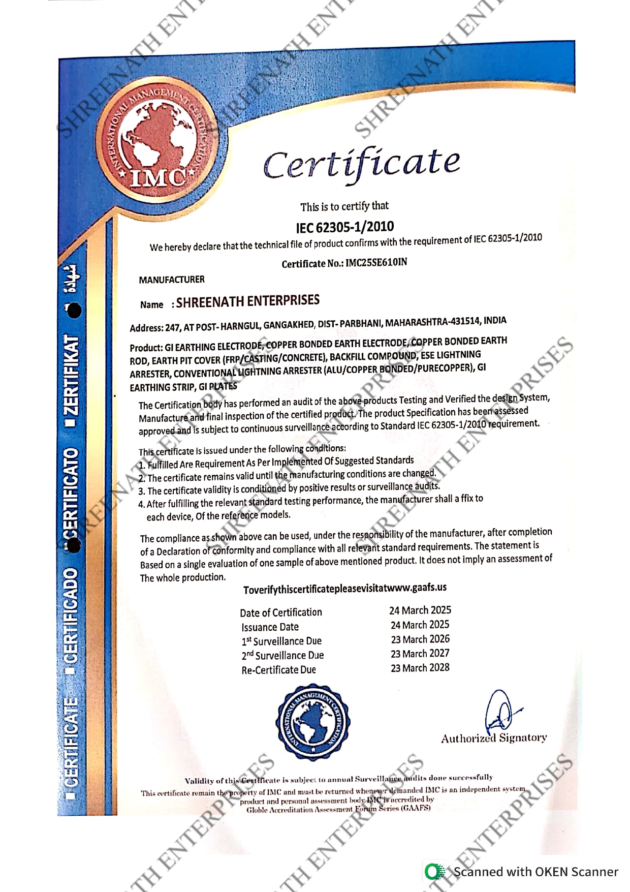 IEC CERTIFICATE